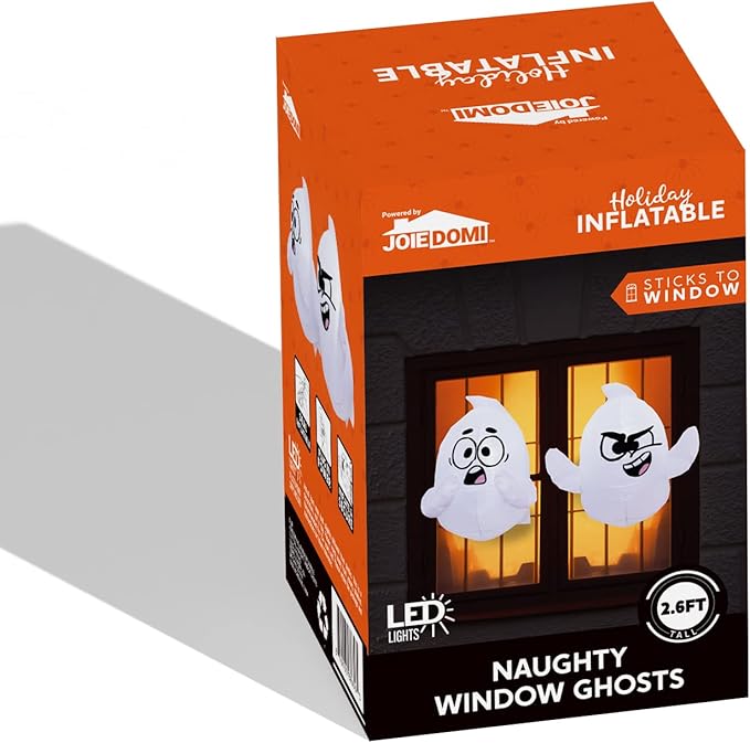Joiedomi 2 Pack Halloween Inflatable Window Ghost with Build-in LED, 2.6 FT Tall Blow Up Inflatable Scary Flying Ghost Broke Out from Window for Halloween Outdoor, Yard, Garden, Lawn Decoration