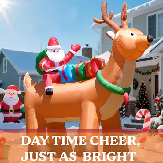 GARIG 10FT Christmas Inflatables Reindeer and Santa Claus Outdoor Decorations, Christmas Blow Up Yard Decorations with Built-in LEDs for Xmax Outdoor Party, Yard, Garden