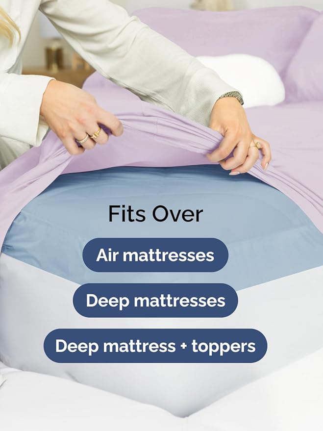 Extra Deep Queen Sheet Set - 6 Piece Breathable and Cooling Sheets - Hotel Luxury Bed Sheets Set - Easy Fit - Soft, Wrinkle Free and Comfy Sheets Set - Light Lavender Sheet Set with Extra Deep Pockets