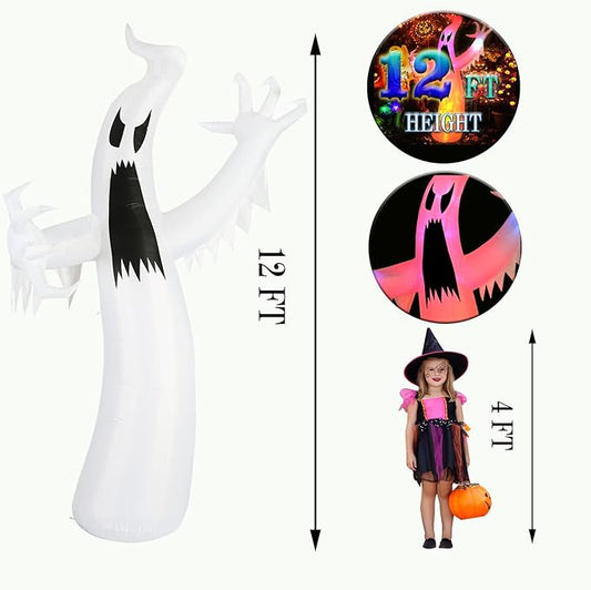 12FT Halloween Inflatables Colorful Ghost Outdoor Halloween Decoration Blow Up for Halloween Outdoor Yard Decorations, Garden, Lawn (12FT Ghost)