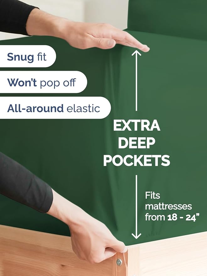 Extra Deep Twin Sheet Set - 4 Piece Breathable and Cooling Sheets - Hotel Luxury Bed Sheets Set - Easy Fit - Soft, Wrinkle Free and Comfy Sheets Set - Emerald Green Sheet Set with Extra Deep Pockets