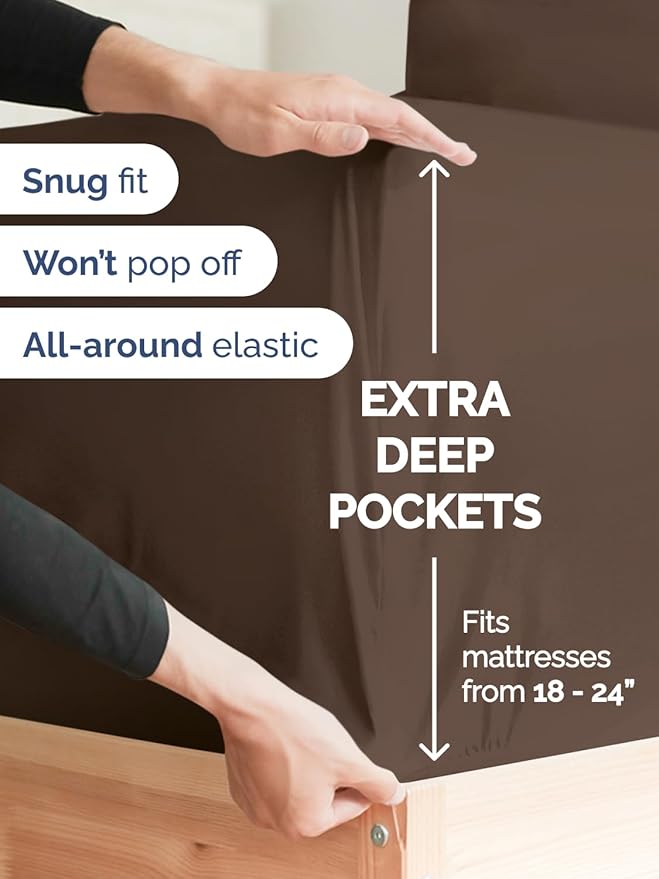 Extra Deep Split King Sheet Set - 7 Piece Breathable & Cooling Sheets - Hotel Luxury Bed Sheets Set - Easy & Secure Fit - Soft, Wrinkle Free & Comfy Sheets Set - Brown Sheet Set w/Extra Deep Pockets