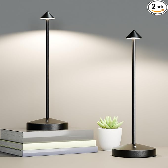 2Pack Cordless Table Lamp, Rechargeable Battery Operated Lamp 4000mAh with 3 Color Light Stepless Dimming Portable LED Desk Touch Table Lamp for Restaurant Nightstand Bedroom Living Room Black
