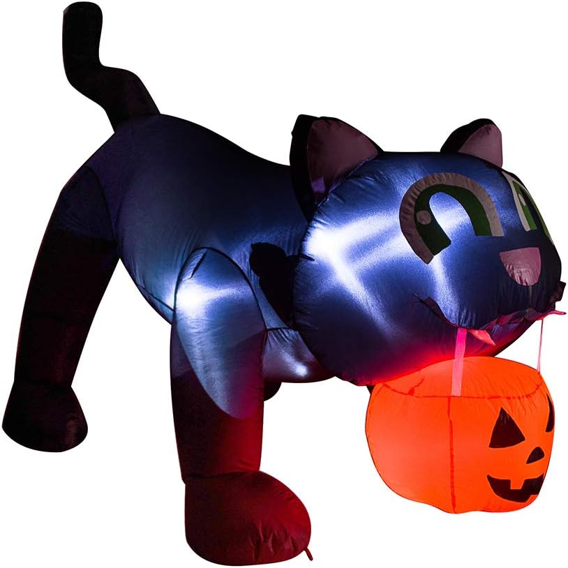AJY 8 Feet Halloween Giant Black Cat with Pumpkin Inflatable LED Lights Decor Outdoor Indoor Holiday Decorations Blow up Lighted Yard Decor, Giant Lawn Inflatable Home Garden Party Favor Decoration