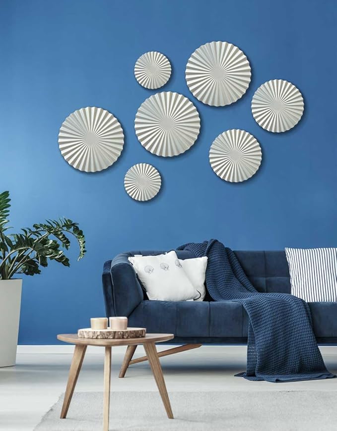 ITrixgan Metal Wall Art Decor, Silver Accents Sunburst Hanging Set for Living Room Bedroom, Set of 3