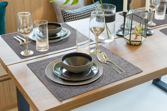homing Dark Grey Cloth Placemats for Dining Table Set of 8 – Cotton Linen Blend Washable Farmhouse Kitchen Mats for Indoors & Outdoors - Easy to Clean 13 x 19 Inch