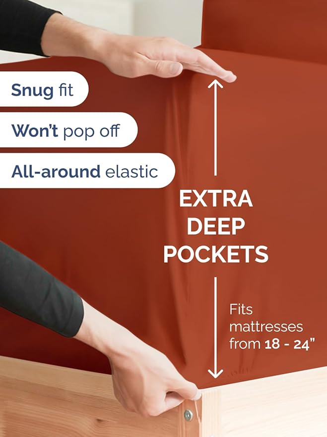 Extra Deep Twin XL Sheet Set - 4 Piece Breathable and Cooling Sheets - Hotel Luxury Bed Sheets Set - Easy Fit - Soft, Wrinkle Free and Comfy Sheets Set - Terracotta Sheet Set with Extra Deep Pockets