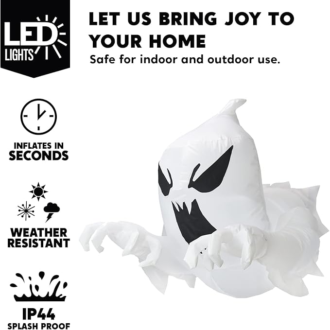 Joiedomi 4.5 FT Halloween Inflatable Scary Flying Ghost Broke Out from Window Inflatable with Build-in LED Blow Up Ghost for Halloween Party Indoor, Outdoor, Yard, Garden, Lawn Decoration