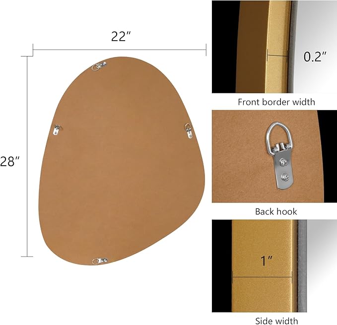 WallBeyond Asymmetrical Mirror, Irregular Wall Mirror, Unique Wall Mirrors Decorative for Bedroom Living Room Entryway Hall, Gold Mirrors for Wall Decor 28" H x 22" W