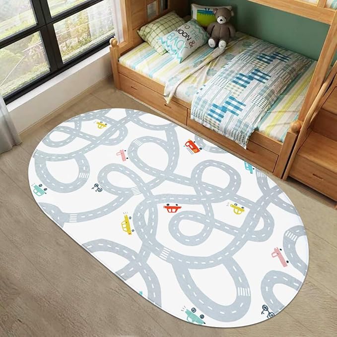 LIVEBOX Road Traffic Kids Play Area Rug 3'x5' Washable Playroom Educational & Fun with Cars and Toys Non-Slip Children Nursery Rugs for Living Room Bedroom Classroom Entryway Kids Tent