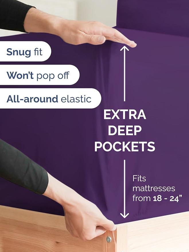 Extra Deep Twin XL Sheet Set - 4 Piece Breathable & Cooling Sheets - Hotel Luxury Bed Sheets Set - Easy & Secure Fit - Soft, Wrinkle Free & Comfy Sheets Set - Purple Sheet Set with Extra Deep Pockets