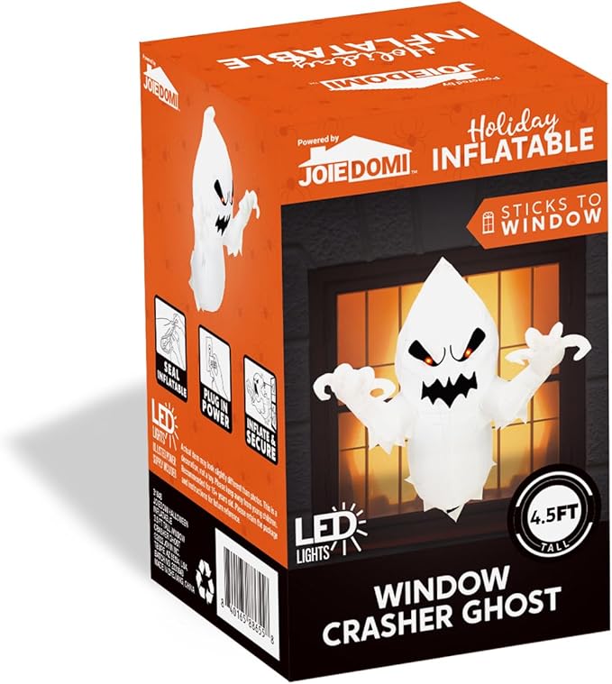 Joiedomi 4.5 FT Halloween Inflatable Ghost with Build-in LEDs, Blow Up Flying Ghost Broke Out from Window for Halloweeen Window Decorations, Yard, Garden, Lawn Decoration
