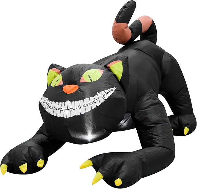4FT Black Cat Halloween Inflatable Decoration Halloween Scary Blow Up Decor with LED Lights Indoor Outdoor Yard Graden Party Holiday Decoration
