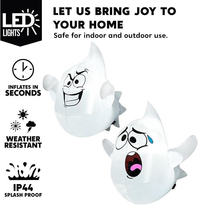 Joiedomi 2 Pcs Halloween Inflatables Outdoor Decorations, Halloween Blow Ups Ghost with Built-in LEDs, Cute Window Inflatable Ghost for Window Decorations