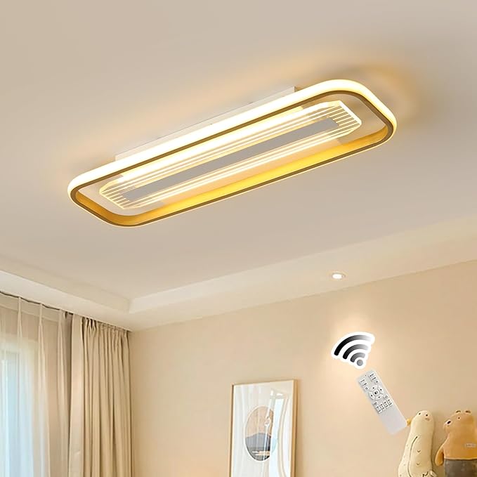 Becailyer Modern Ceiling Light, 62W Dimmable LED Flush Mount Ceiling Lamp, 31.49" Acrylic Linear Chandelier Lighting Close to Ceiling Light Fixture for Living Dining Room Kitchen Bedroom Hallway, Gold