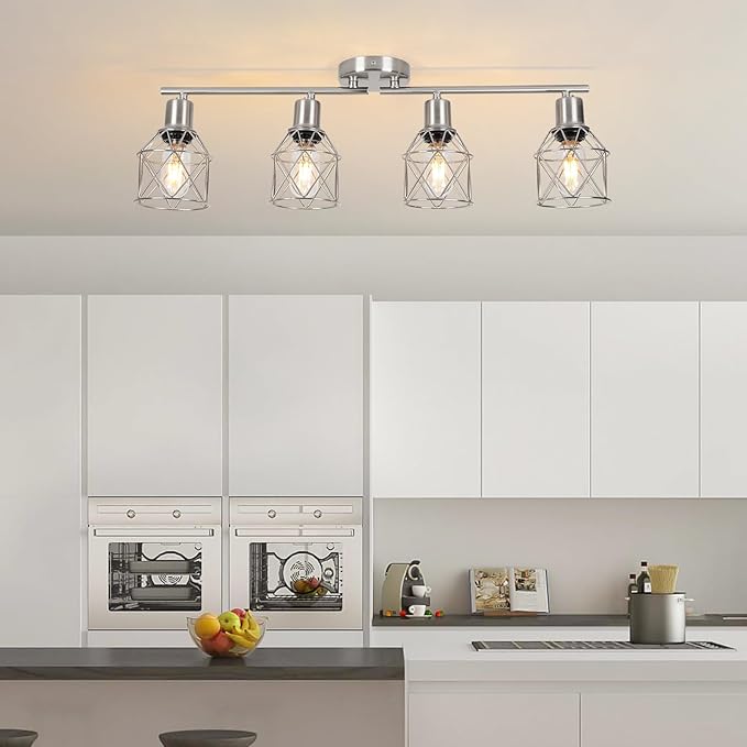 WILON Ceiling Lighting Fixtures,4 Way Track Light Fixture,4 Ceiling Spotlight,Kitchen Island Lighting Semi Flush Mount,Kitchen Track Lighting Flexibly Rotatable Light Head,E26 Base