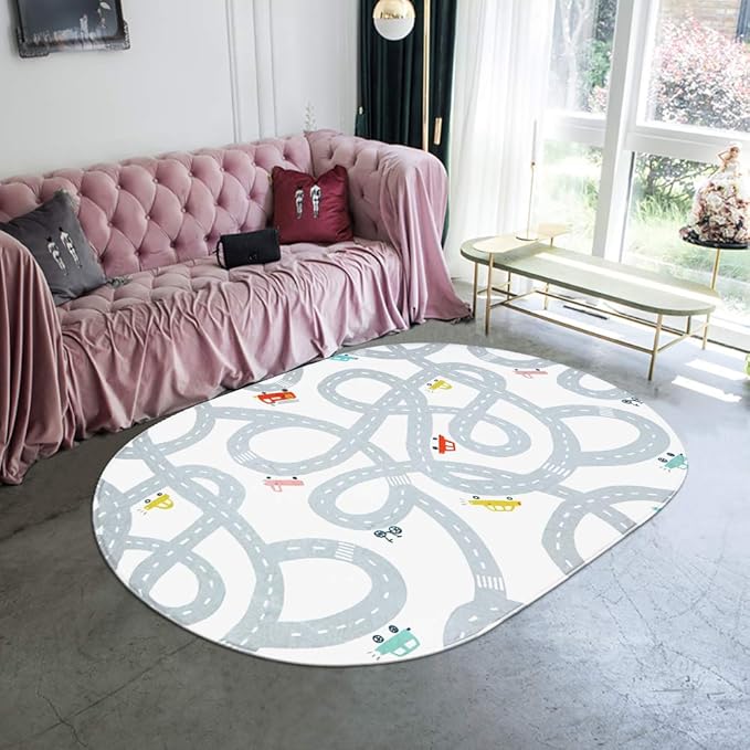 LIVEBOX Road Traffic Kids Play Area Rug 3'x5' Washable Playroom Educational & Fun with Cars and Toys Non-Slip Children Nursery Rugs for Living Room Bedroom Classroom Entryway Kids Tent