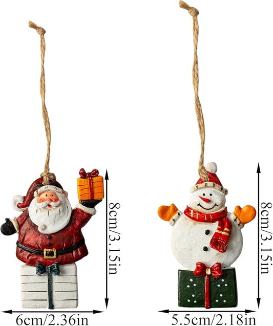 Resin Christmas Tree Ornaments 6-Pack Xmas Hanging Ornaments Santa Snowman Christmas Stocking Sleigh Ornaments for Holiday Decorations, Outdoor Holiday Home Decorations
