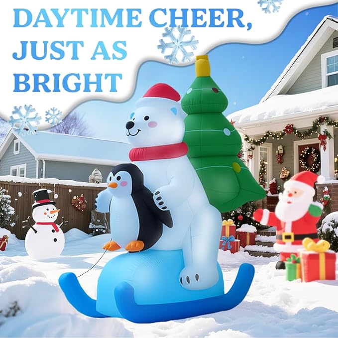 GARIG 7FT Christmas Inflatables Polar Bear and Penguin Outdoor Decorations, Christmas Blow Up Yard Decorations with Built-in LEDs for Xmax Outdoor Party, Yard, Garden