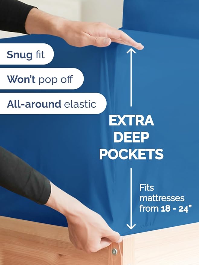 Extra Deep Split King Sheet Set - 7 Piece Breathable & Cooling Sheets - Hotel Luxury Bed Sheets Set - Easy Fit - Soft, Wrinkle Free & Comfy Sheets Set - Royal Blue Sheet Set with Extra Deep Pockets