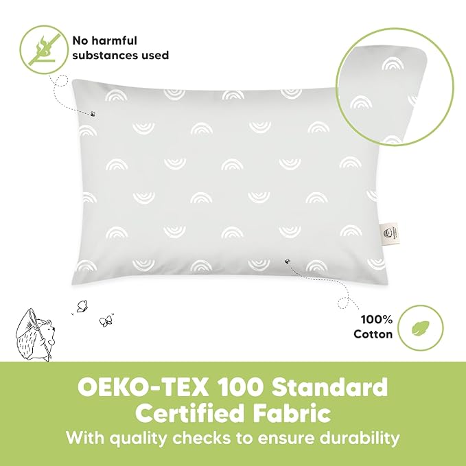 KeaBabies Toddler Pillow - Soft Organic Cotton Toddler Pillows for Sleeping, 13X18 Small Pillow for Kids, Kids Pillows for Sleeping, Kids Pillow for Travel, School, Nap, Age 2 to 5 (Gray Rainbow)