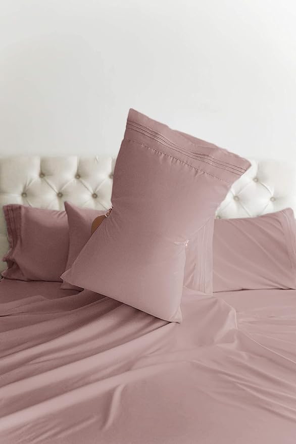 CGK Linens Twin XL 4 Piece Sheet Set - Cooling Sheets for Hot Sleepers - Hotel Luxury Bedding Set with 8-16 Inch Deep Pockets - 1 Flat & 1 Fitted & 2 Pillowcases - Soft, Comfy & Wrinkle Free - Mauve