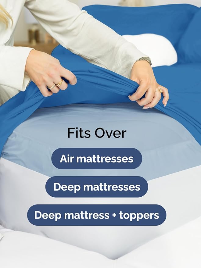 Extra Deep Split King Sheet Set - 7 Piece Breathable & Cooling Sheets - Hotel Luxury Bed Sheets Set - Easy Fit - Soft, Wrinkle Free & Comfy Sheets Set - Royal Blue Sheet Set with Extra Deep Pockets