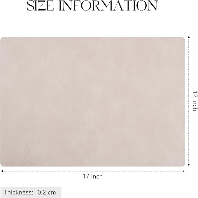 MOSAYT Vinyl Placemats Set of 4-12 X 17 Inch - Faux Leather 100% Waterproof Oil-Proof Wipeable PU Place Mats, Heat Resistant Reversible Table Mats for Kitchen, Dining, Outdoor (Beige)