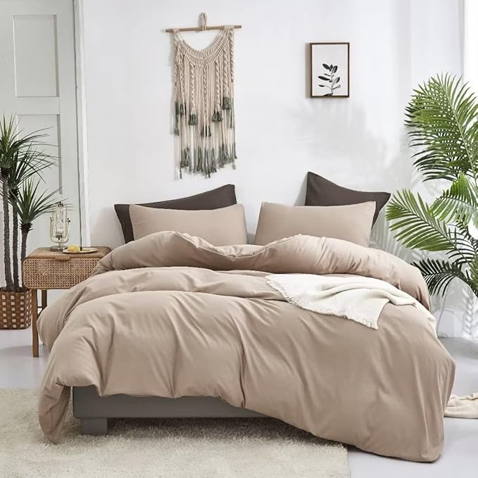 Wellboo Khaki Comforter Set Queen Size Cream Coffee Bedding Sets Dark Champagne Bed Quilts Solid Taupe Quilts Women Men Modern Oatmeal Brown Blankets Cream Khaki Comforters Plain Tan Taupe Color Bed
