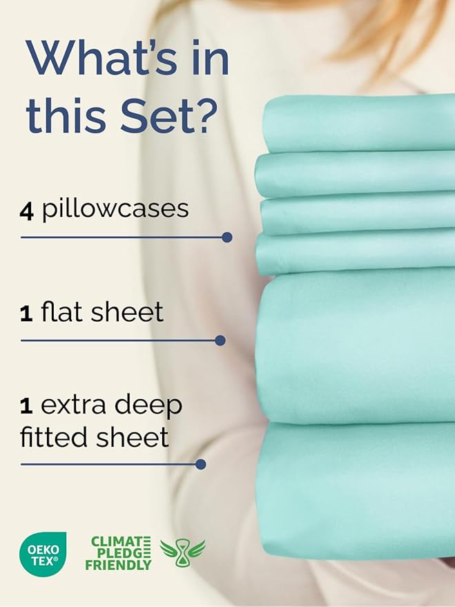 Extra Deep Cal King Sheet Set - 6 Piece Breathable and Cooling Sheets - Hotel Luxury Bed Sheets Set - Easy Fit - Soft, Wrinkle Free and Comfy Sheets Set - Spa Blue Sheet Set with Extra Deep Pockets