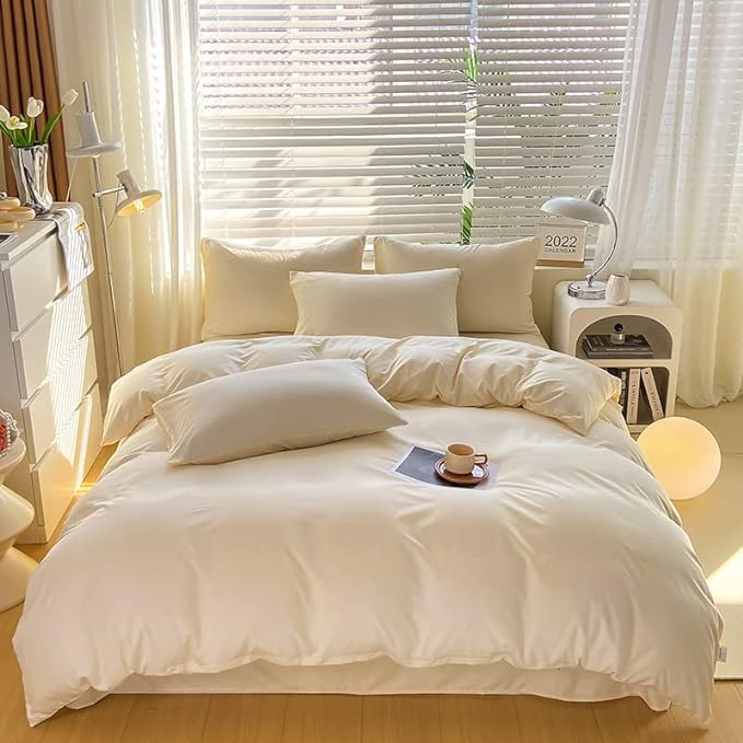 Cottonight Ivory White Comforter Set California King Beige Bedding Comforter Set Cal King Off White Solid Blanket Quilts Modern Soft Breathable 3 Piece Ivory White Bedding Set