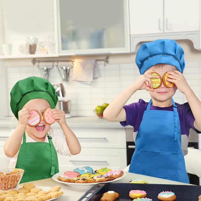 SUNLAND Kids Apron and Hat Set Children Chef Apron for Cooking Baking Painting