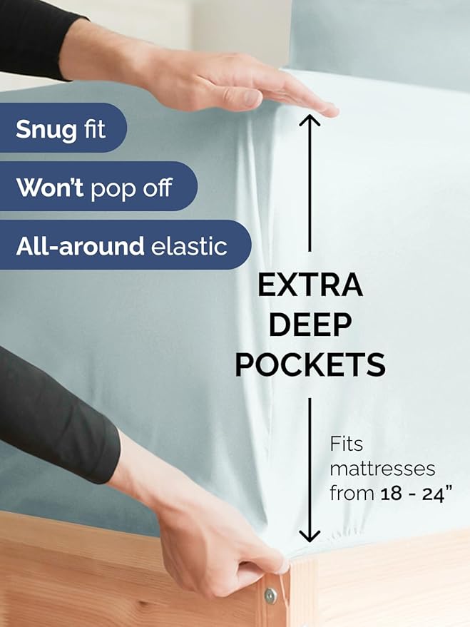 Extra Deep Queen Sheet Set - 6 Piece Breathable & Cooling Sheets - Hotel Luxury Bed Sheets Set - Easy & Secure Fit - Soft, Wrinkle Free & Comfy Sheets Set - Ice Blue Sheet Set with Extra Deep Pockets