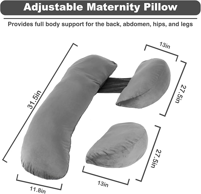 Pregnancy Pillow for Sleeping, Maternity Pillow, Velvet Cover Maternity Pillow Support for Back, Legs, Belly, HIPS Grey Large