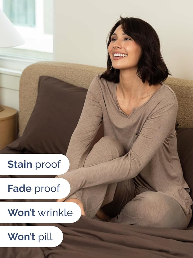 Extra Deep Twin XL Sheet Set - 4 Piece Breathable & Cooling Sheets - Hotel Luxury Bed Sheets Set - Easy & Secure Fit - Soft, Wrinkle Free & Comfy Sheets Set - Brown Sheet Set with Extra Deep Pockets
