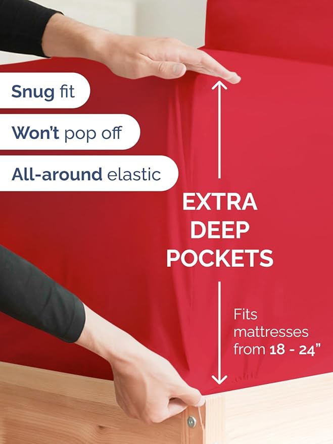 Extra Deep Queen Sheet Set - 6 Piece Breathable and Cooling Sheets - Hotel Luxury Bed Sheets Set - Easy & Secure Fit - Soft, Wrinkle Free and Comfy Sheets Set - Red Sheet Set with Extra Deep Pockets