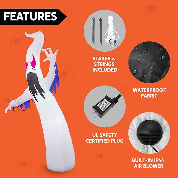 Joiedomi 12 FT Tall Halloween Inflatables Outdoor Decorations, Inflatable Ghost Halloween Decor Outdoor, Ghost Blow Ups for Yard with Blue Ice LEDs for Outside Decorations