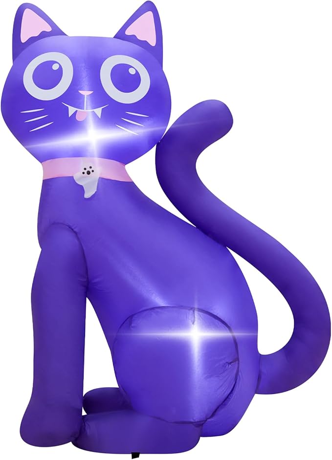 3.5FT Inflatable Decor Purple Cat Halloween Decoration with LED Lights Indoor Outdoor Halloween Horror Blow Up Decor Party Holiday Decoration