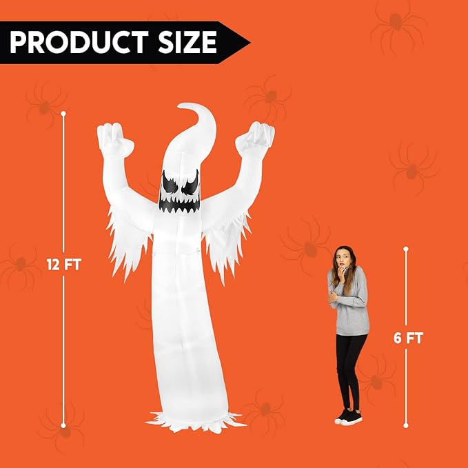 Joiedomi 12 FT Tall Halloween Inflatables Ghost Outdoor Decorations, Inflatable Yard Decorations, Blow Up Ghost Halloween Decor with Build-in LEDs for Scary Decor