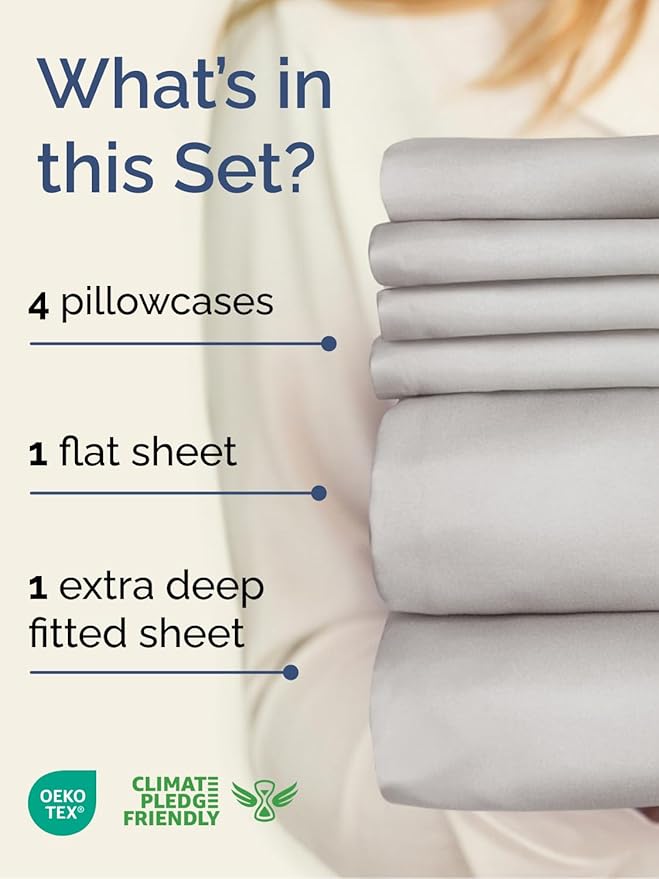 Extra Deep Cal King Sheet Set - 6 Piece Breathable and Cooling Sheets - Hotel Luxury Bed Sheets Set - Easy Fit - Soft, Wrinkle Free and Comfy Sheets Set - French Grey Sheet Set with Extra Deep Pockets