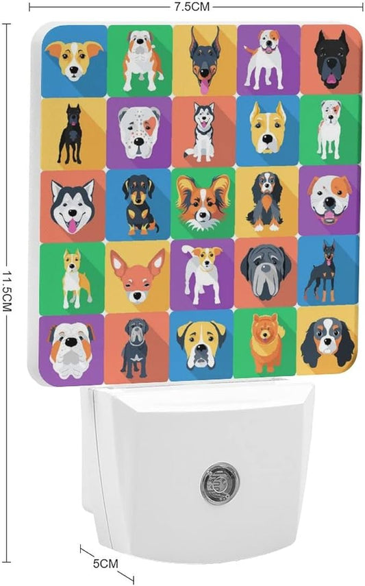 LED Night Lights Lamp with Dusk to Dawn Sensor, Dogs Icon Flat Design Night Lamp, Night Lights Plug Into Wall for Kids Room, Bedroom, Bathroom, Kitchen, Hallway