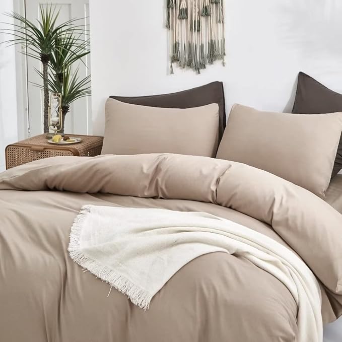 Wellboo Khaki Comforter Set Queen Size Cream Coffee Bedding Sets Dark Champagne Bed Quilts Solid Taupe Quilts Women Men Modern Oatmeal Brown Blankets Cream Khaki Comforters Plain Tan Taupe Color Bed