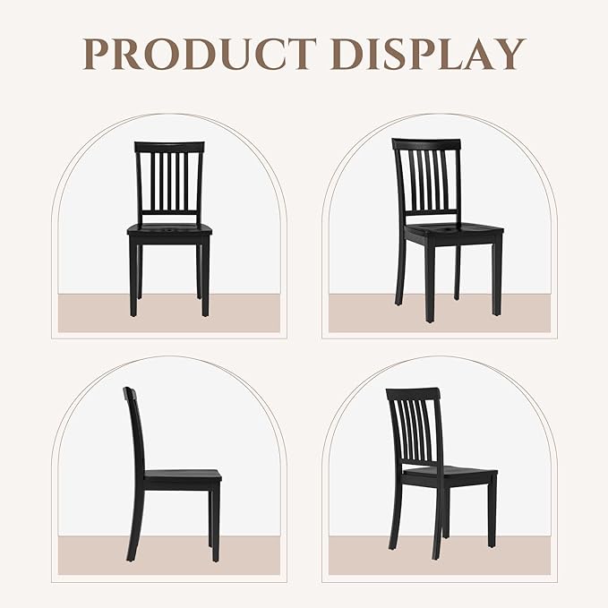 COLAMY Wooden Dining Chairs Set of 2, Solid Rubberwood Kitchen & Dining Room Chairs, High Spindle Back Windsor Style, Modern Dining Table Chairs, Non-Slip Foot Pads, Minimalist Home Furniture,Black