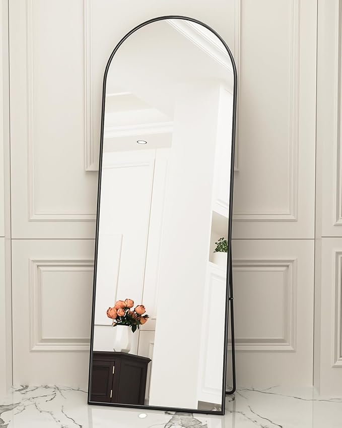 Antok Full Length Mirror, 65"x22" Floor Mirror Freestanding, Full Body Floor Standing Mirror with Stand for Bedroom, Hanging Mounted for Living Room Cloakroom, Black