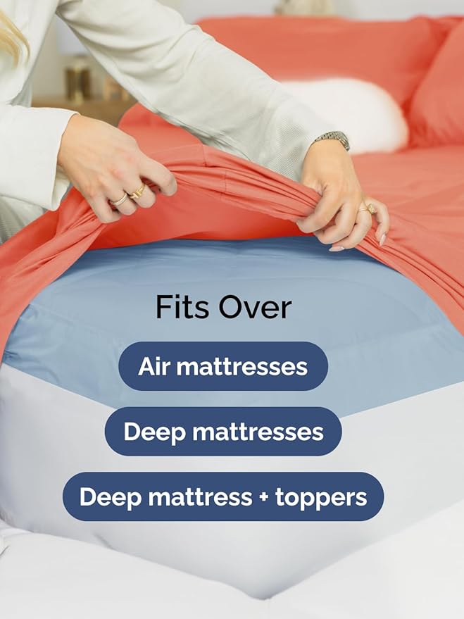 Extra Deep Full Sheet Set - 6 Piece Breathable and Cooling Sheets - Hotel Luxury Bed Sheets Set - Easy & Secure Fit - Soft, Wrinkle Free and Comfy Sheets Set - Coral Sheet Set with Extra Deep Pockets