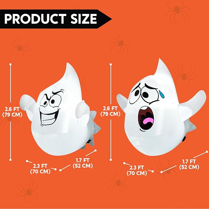 Joiedomi 2 Pcs Halloween Inflatables Outdoor Decorations, Halloween Blow Ups Ghost with Built-in LEDs, Cute Window Inflatable Ghost for Window Decorations
