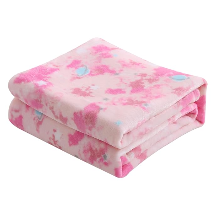 DaysU Plush Flannel Baby Blanket Super-Soft Lightweight, Printed Fleece Baby Blanket for Girls, Oversized Bed Throws for Kids and Children, Pink Space & Star, 50”x60”