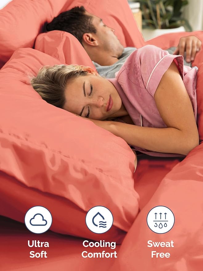 Extra Deep Full Sheet Set - 6 Piece Breathable and Cooling Sheets - Hotel Luxury Bed Sheets Set - Easy & Secure Fit - Soft, Wrinkle Free and Comfy Sheets Set - Coral Sheet Set with Extra Deep Pockets