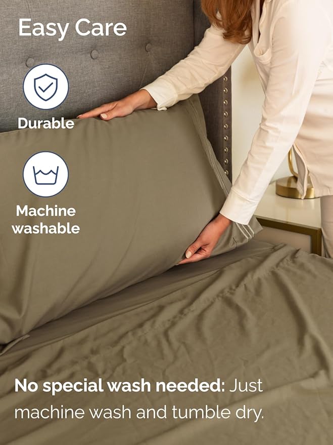 Extra Deep Twin Sheet Set - 4 Piece Breathable and Cooling Sheets - Hotel Luxury Bed Sheets Set - Easy & Secure Fit - Soft, Wrinkle Free and Comfy Sheets Set - Khaki Sheet Set with Extra Deep Pockets