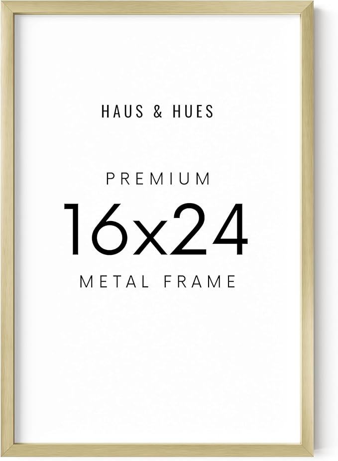 HAUS AND HUES 16x24 Gold Picture Frame - Gold 16x24 Frame Aluminum, Vertical & Horizontal Hanging, Shatterproof Plexiglass - Ideal for Home, Room, Office Decor (16x24 in, Gold)